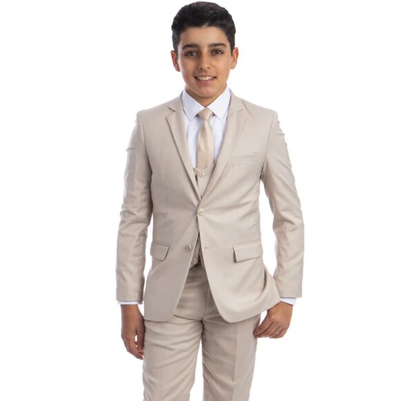 Boys Perry Ellis 2 Button Vested Wedding Suit in Tan - Picture 1 of 2